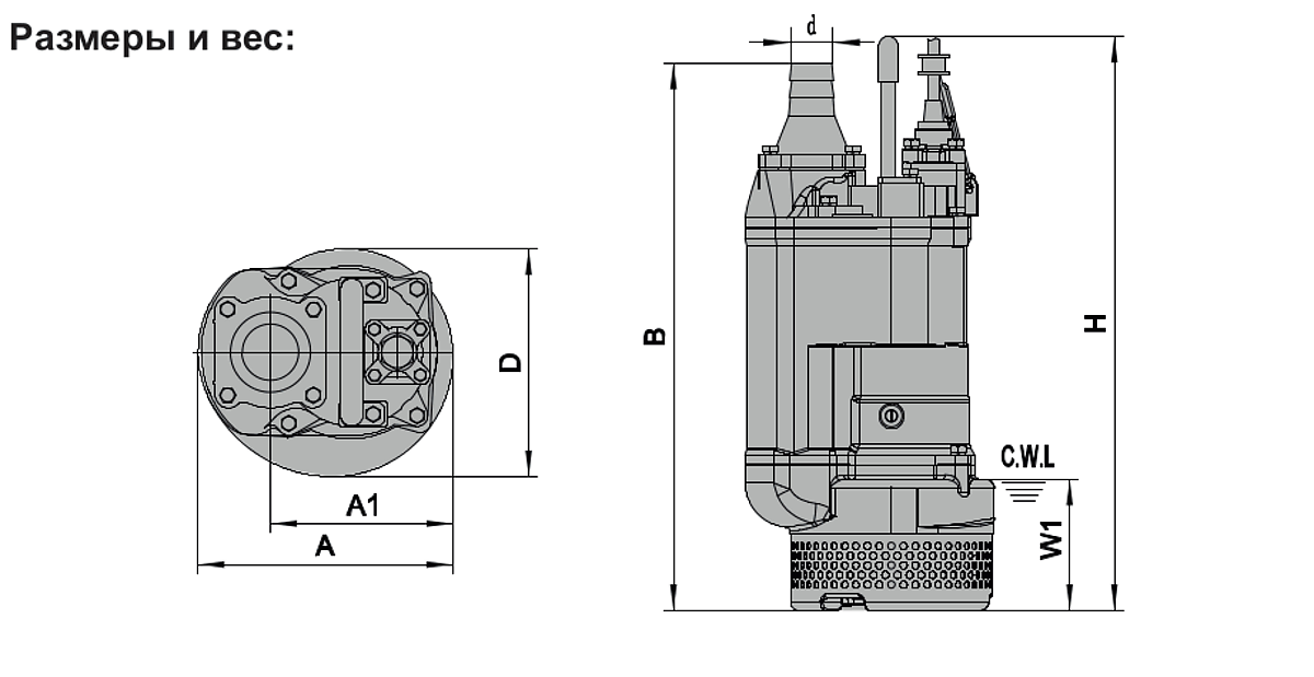 Габаритный чертёж насоса Tsunami KTZ411